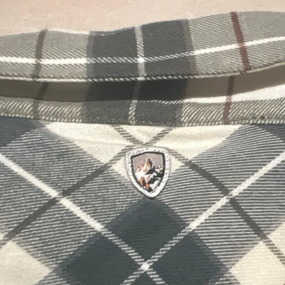 Kuhl Plaid Grey White Brown Full Snap Corduroy Collar Flannel Shirt S - Picture 8 of 8